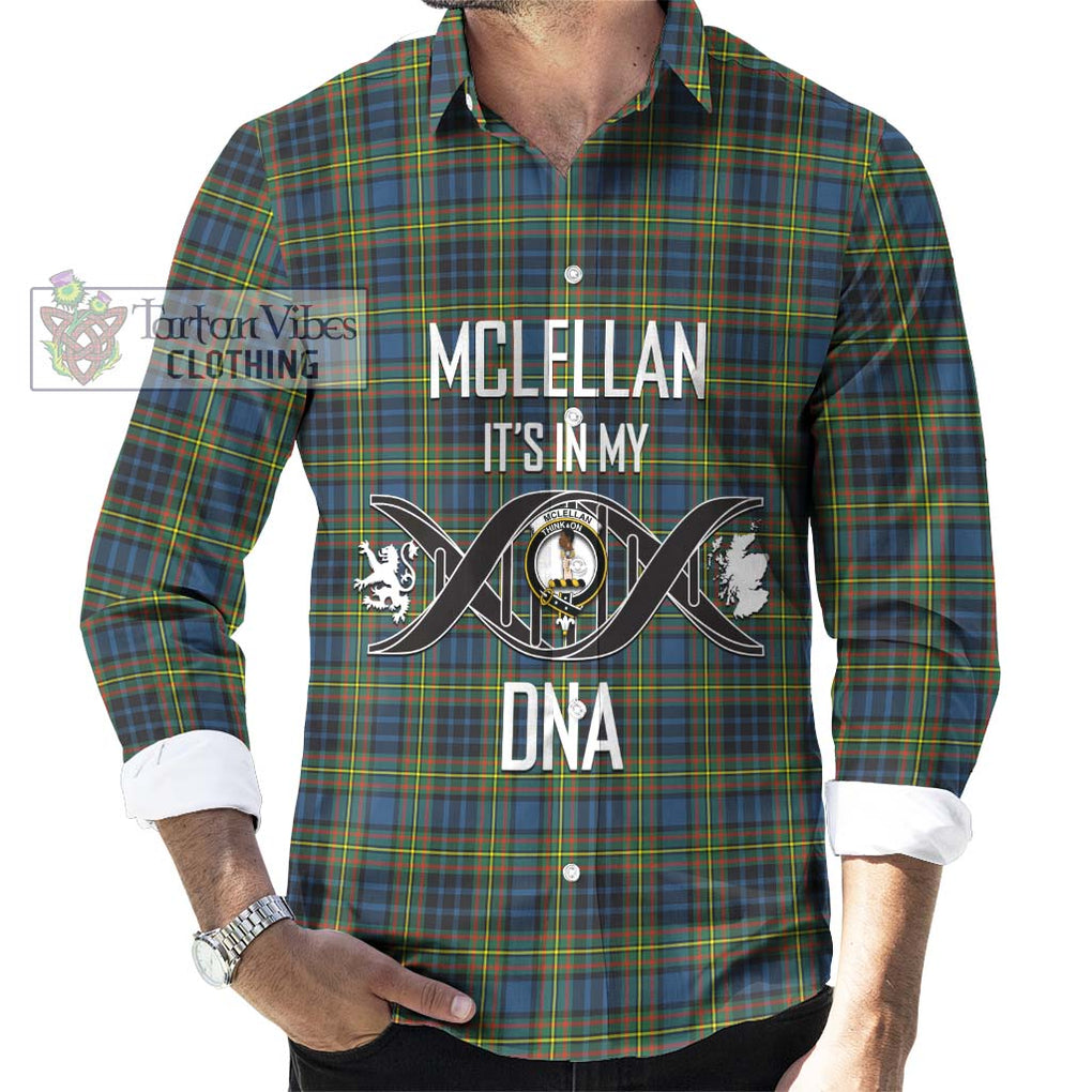 McLellan Ancient Tartan Long Sleeve Button Shirt with Family Crest DNA In Me Style Men's Shirt S - Tartanvibesclothing Shop