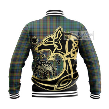 McLellan Ancient Tartan Baseball Jacket with Family Crest Celtic Wolf Style - Tartan Vibes Clothing