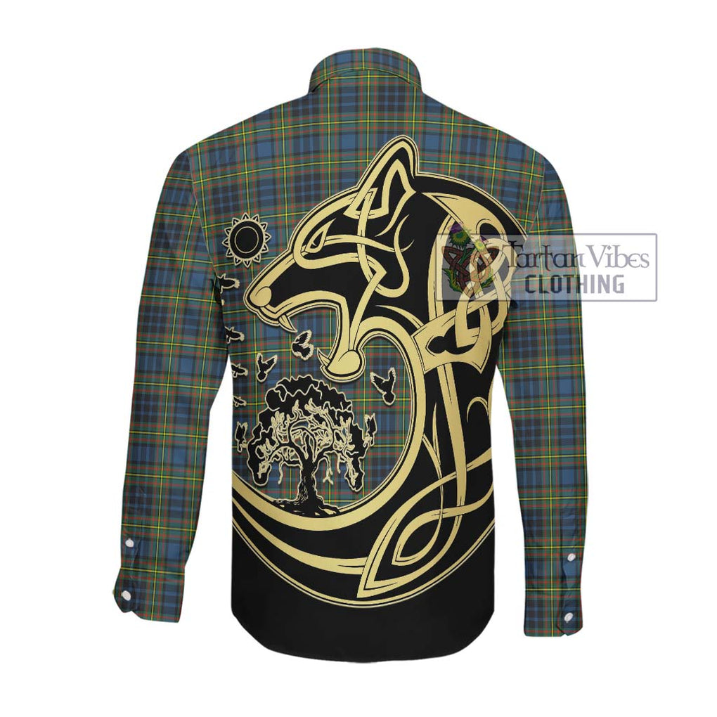 McLellan Ancient Tartan Long Sleeve Button Shirt with Family Crest Celtic Wolf Style Men's Shirt - Tartan Vibes Clothing
