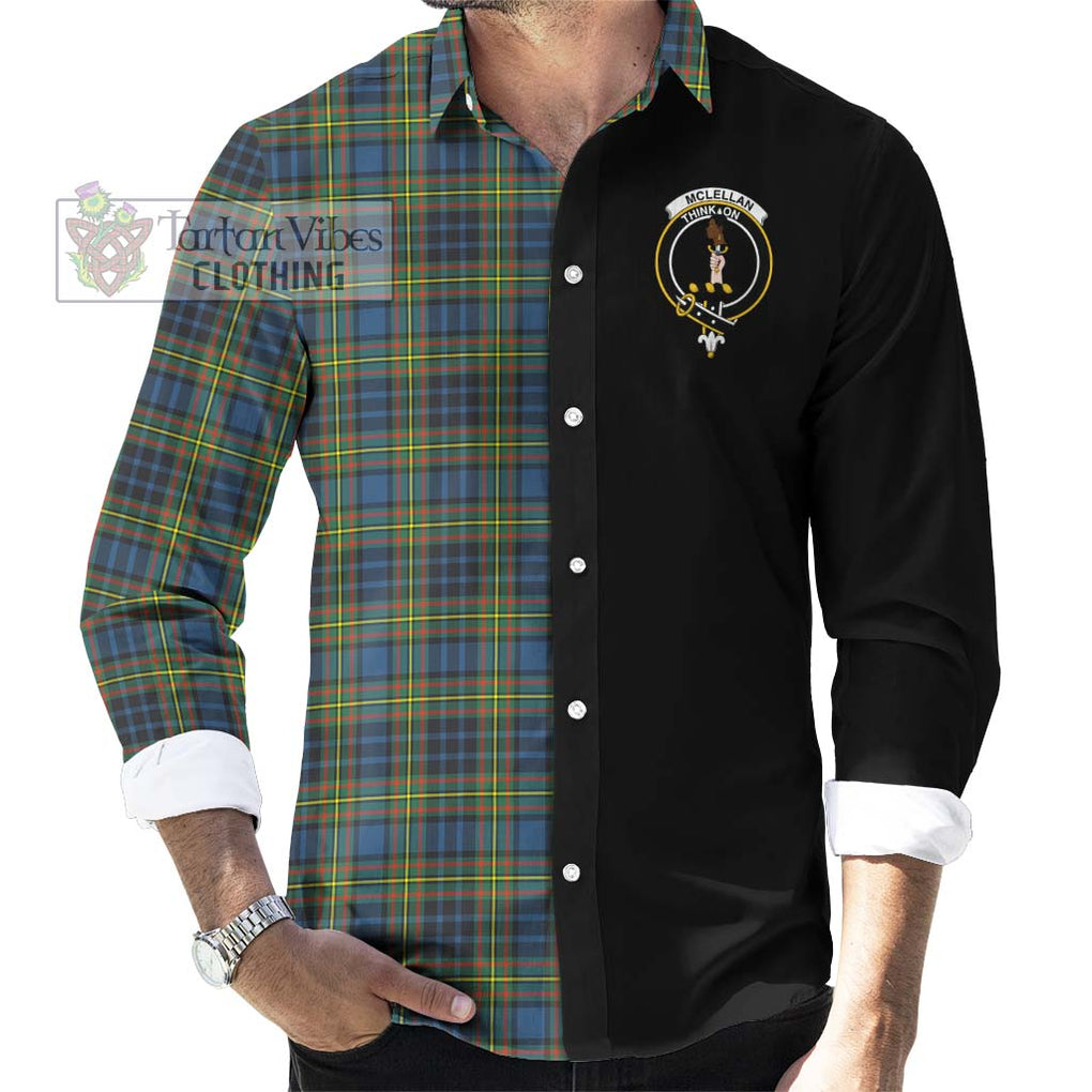 McLellan Ancient Tartan Long Sleeve Button Shirt with Family Crest and Half Of Me Style - Tartanvibesclothing Shop