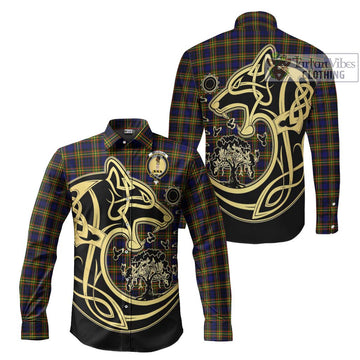 McLellan Modern Tartan Long Sleeve Button Shirt with Family Crest Celtic Wolf Style Men's Shirt S - Tartan Vibes Clothing
