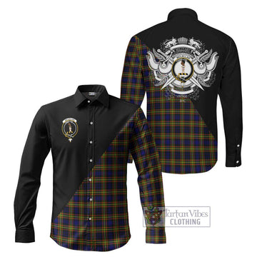 McLellan Modern Tartan Long Sleeve Button Shirt with Family Crest and Military Logo Style Men's Shirt S - Tartanvibesclothing Shop