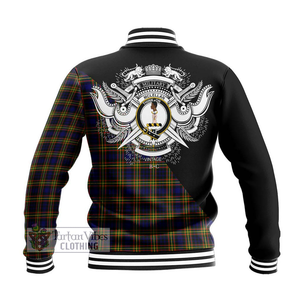 McLellan Modern Tartan Baseball Jacket with Family Crest and Military Logo Style - Tartanvibesclothing Shop