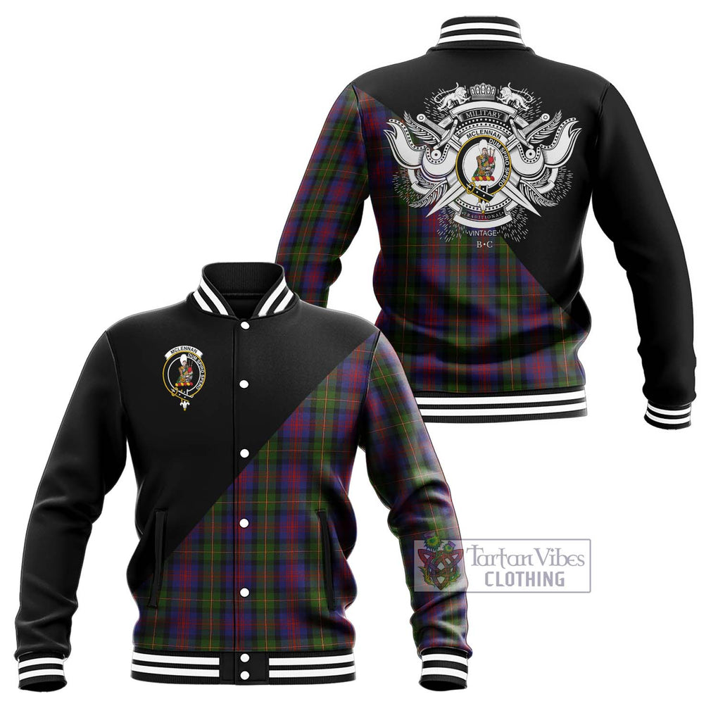McLennan Tartan Baseball Jacket with Family Crest and Military Logo Style Unisex - Tartanvibesclothing Shop