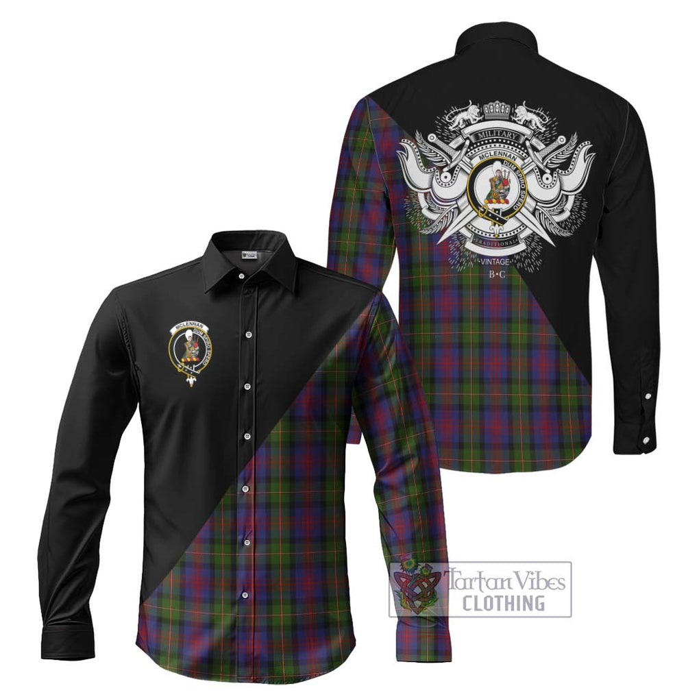 McLennan Tartan Long Sleeve Button Shirt with Family Crest and Military Logo Style Men's Shirt S - Tartanvibesclothing Shop