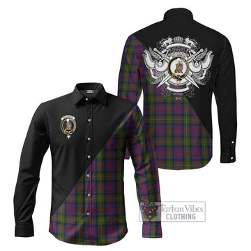 McLennan Tartan Long Sleeve Button Shirt with Family Crest and Military Logo Style Men's Shirt S - Tartanvibesclothing Shop
