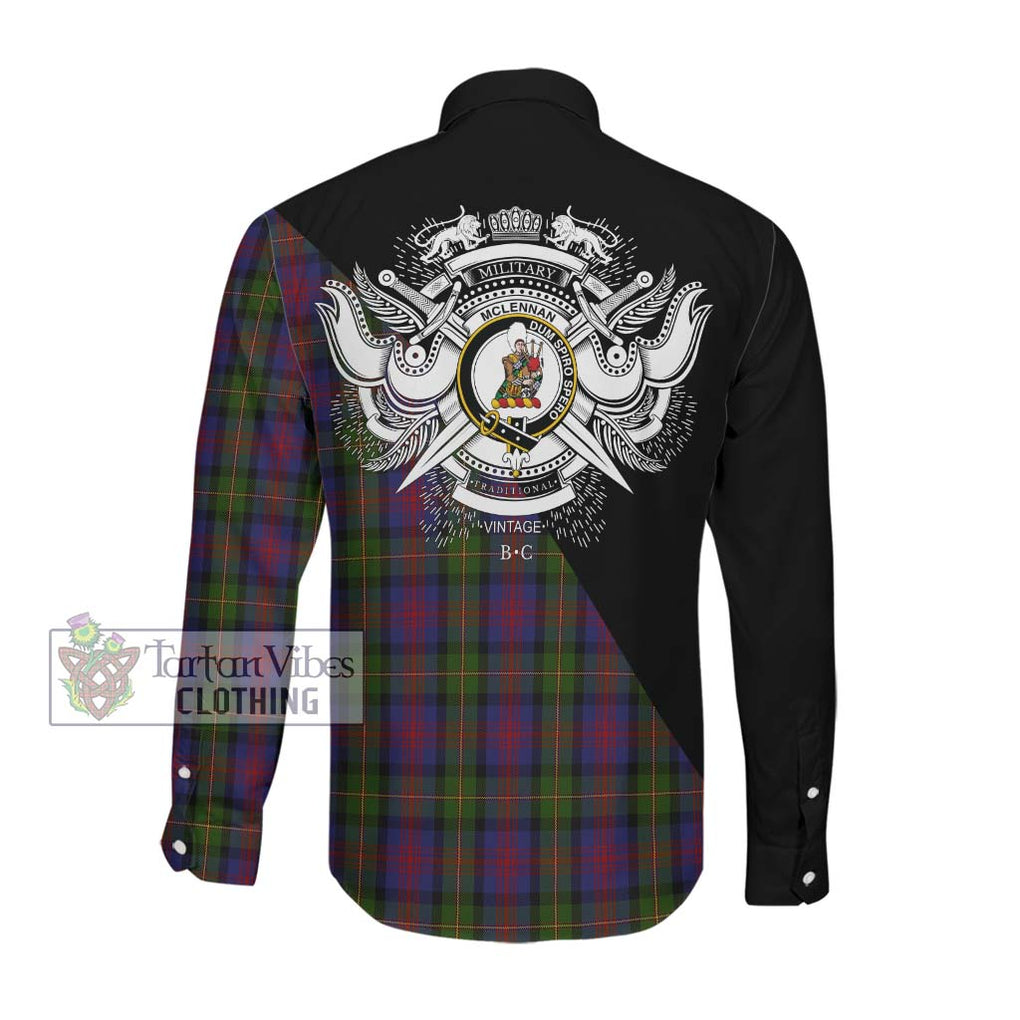 McLennan Tartan Long Sleeve Button Shirt with Family Crest and Military Logo Style Men's Shirt - Tartanvibesclothing Shop