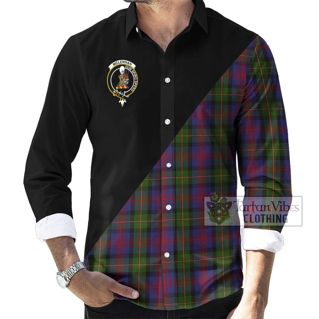 McLennan Tartan Long Sleeve Button Shirt with Family Crest and Military Logo Style - Tartanvibesclothing Shop