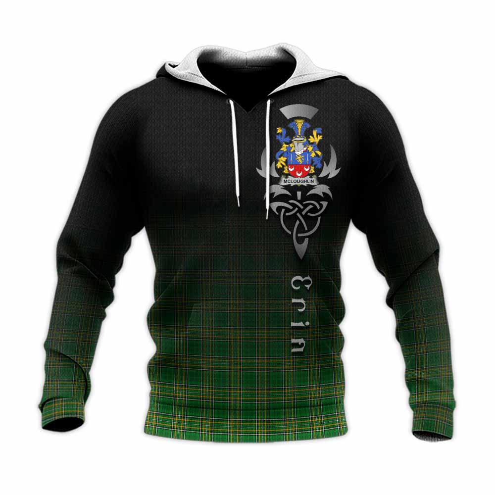 Tartan Vibes Clothing McLoughlin Irish Clan Knitted Hoodie with Coat of Arms Erin Go Bragh Celtic Inspired