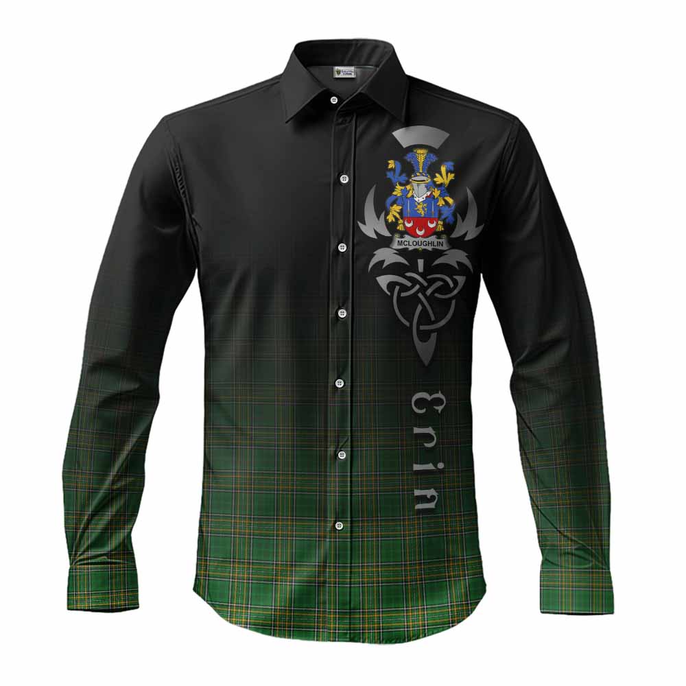 McLoughlin Irish Clan Long Sleeve Button Shirt with Coat of Arms Erin Go Bragh Celtic Inspired Men's Shirt S - Tartan Vibes Clothing