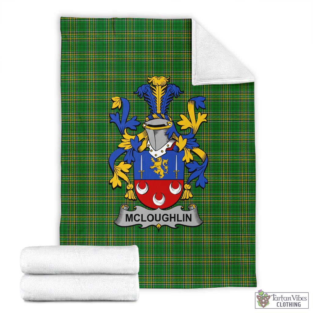 McLoughlin Irish Clan Tartan Blanket with Coat of Arms X-Large 59 x 79 inches 150 x 200 cm - Tartan Vibes Clothing