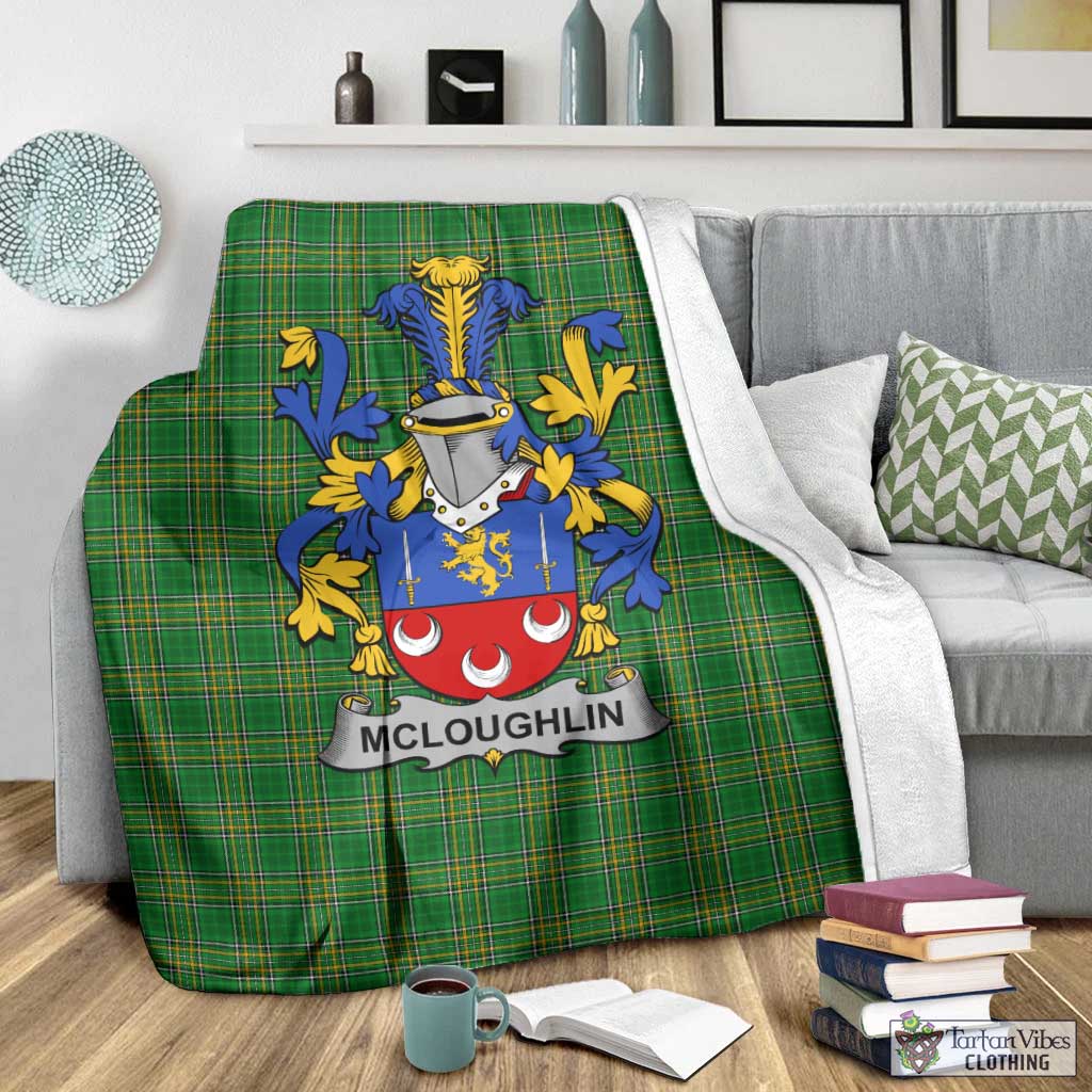 McLoughlin Irish Clan Tartan Blanket with Coat of Arms - Tartan Vibes Clothing