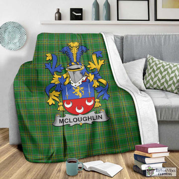 Tartan Vibes Clothing McLoughlin Irish Clan Tartan Blanket with Coat of Arms