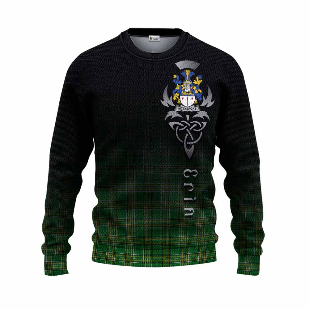 Tartan Vibes Clothing McLysacht Irish Clan Knitted Sweater with Coat of Arms Erin Go Bragh Celtic Inspired