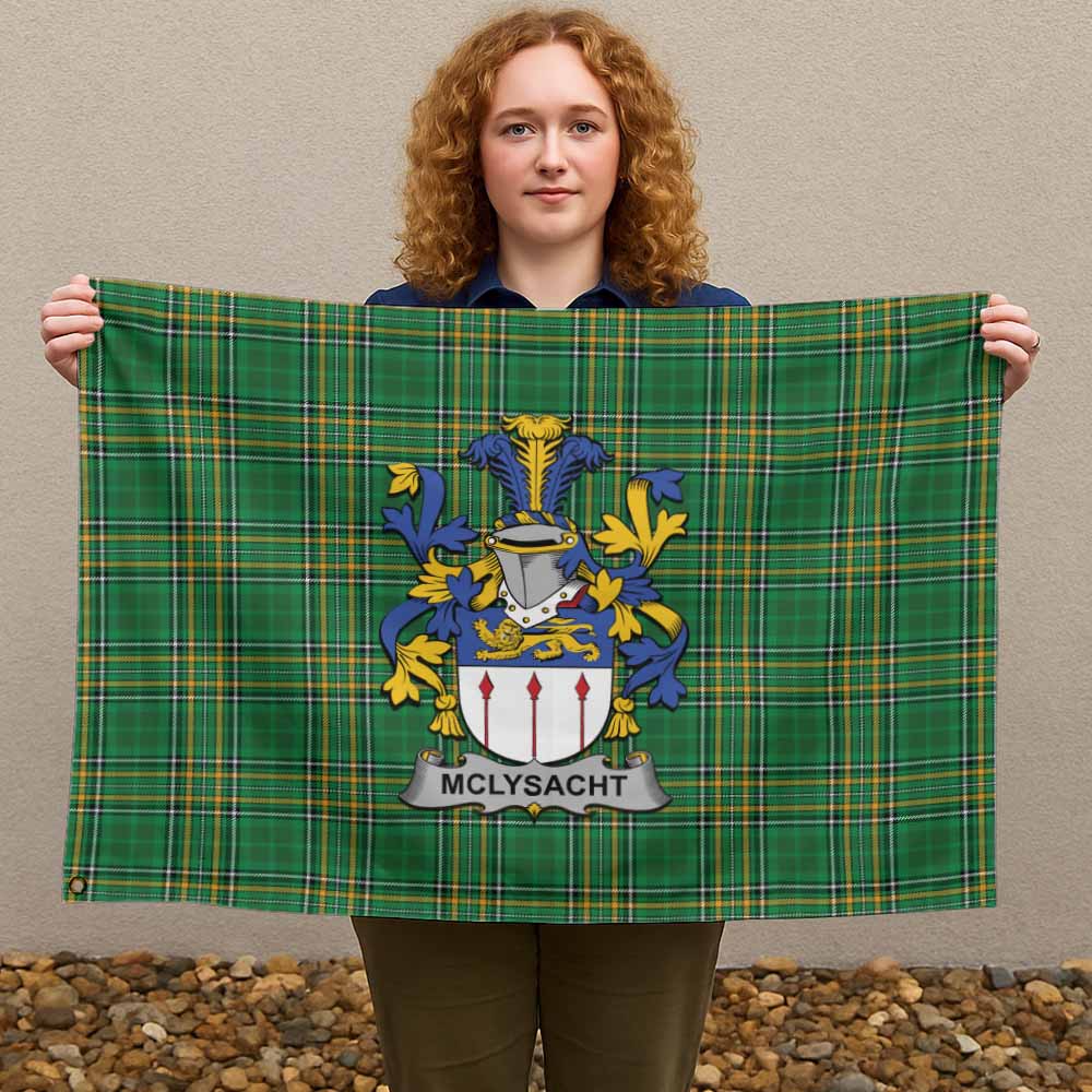 Tartan Vibes Clothing McLysacht Irish Clan Tartan House Flag with Coat of Arms