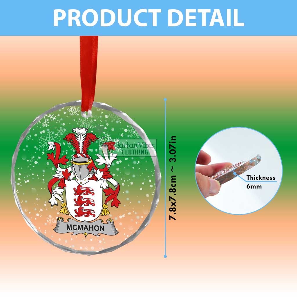 Tartan Vibes Clothing McMahon Irish Clan Christmas Glass Ornament with Coat of Arms