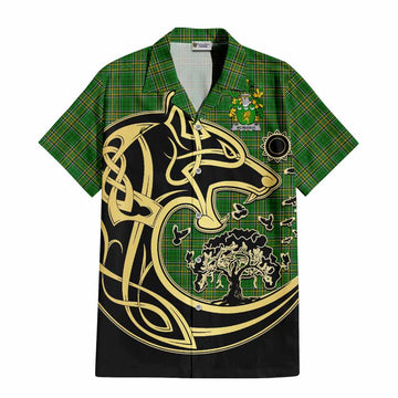 McManus Irish Tartan Hawaiian Shirt with Coat of Arms Celtic Wolf Style