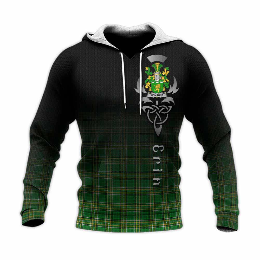 Tartan Vibes Clothing McManus Irish Clan Knitted Hoodie with Coat of Arms Erin Go Bragh Celtic Inspired