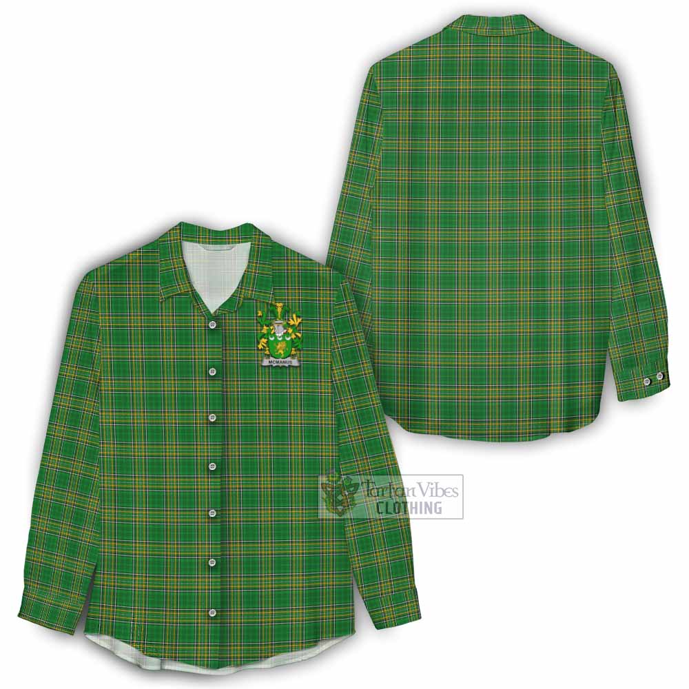 Tartan Vibes Clothing McManus Irish Clan Tartan Women's Casual Shirt with Coat of Arms