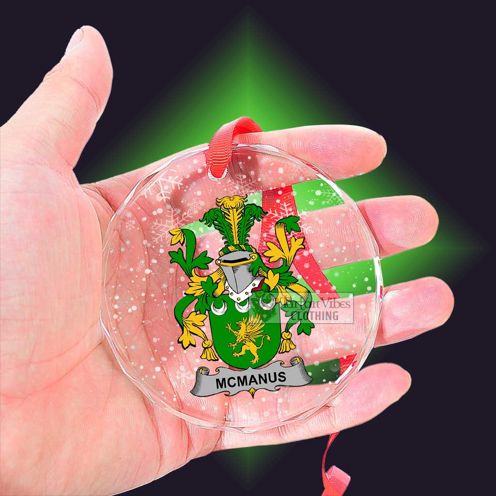 Tartan Vibes Clothing McManus Irish Clan Christmas Glass Ornament with Coat of Arms