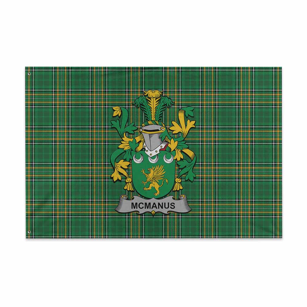 Tartan Vibes Clothing McManus Irish Clan Tartan House Flag with Coat of Arms