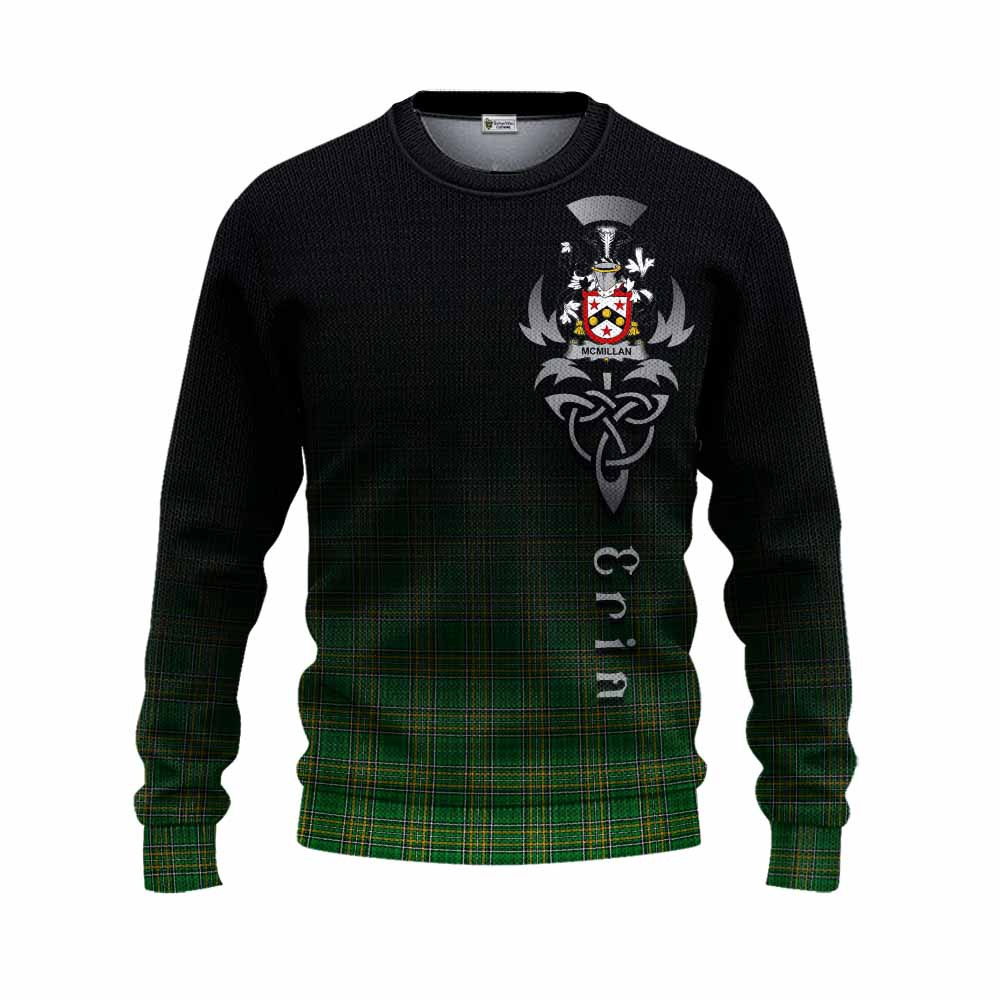 Tartan Vibes Clothing McMillan Irish Clan Knitted Sweater with Coat of Arms Erin Go Bragh Celtic Inspired