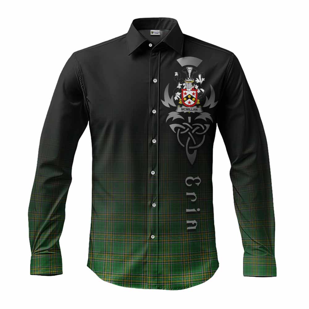 McMillan Irish Clan Long Sleeve Button Shirt with Coat of Arms Erin Go Bragh Celtic Inspired Men's Shirt S - Tartan Vibes Clothing