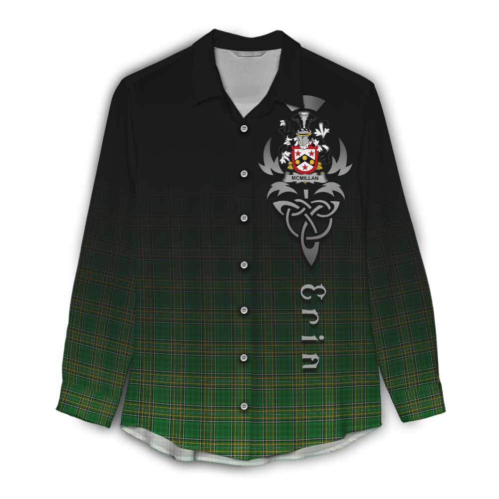 Tartan Vibes Clothing McMillan Irish Clan Women's Casual Shirt with Coat of Arms Erin Go Bragh Celtic Inspired