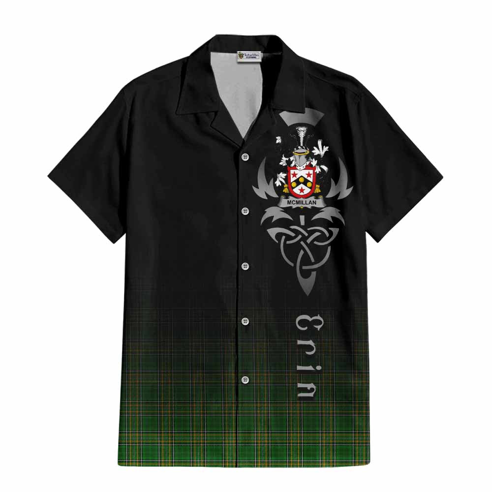 Tartan Vibes Clothing McMillan Irish Clan Short Sleeve Button Shirt with Coat of Arms Erin Go Bragh Celtic Inspired