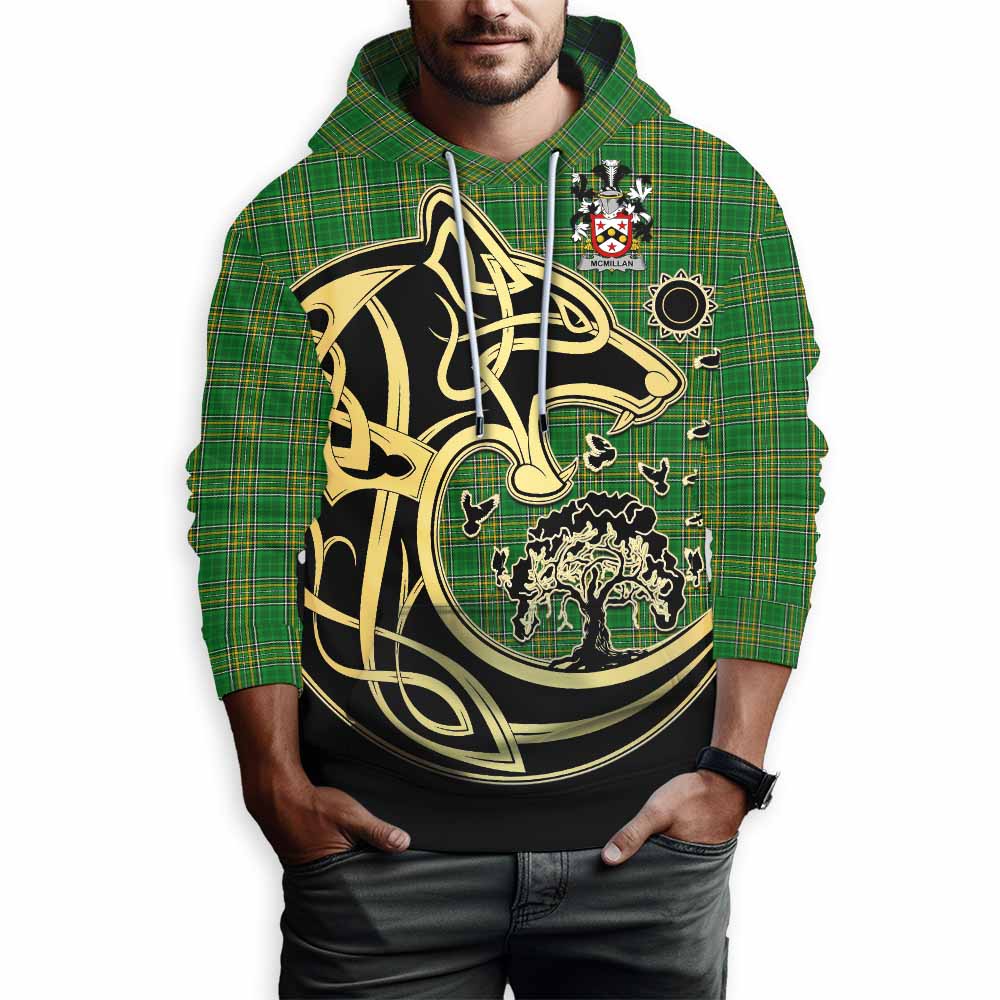 Tartan Vibes Clothing McMillan Irish Tartan Hoodie with Coat of Arms Celtic Wolf Style