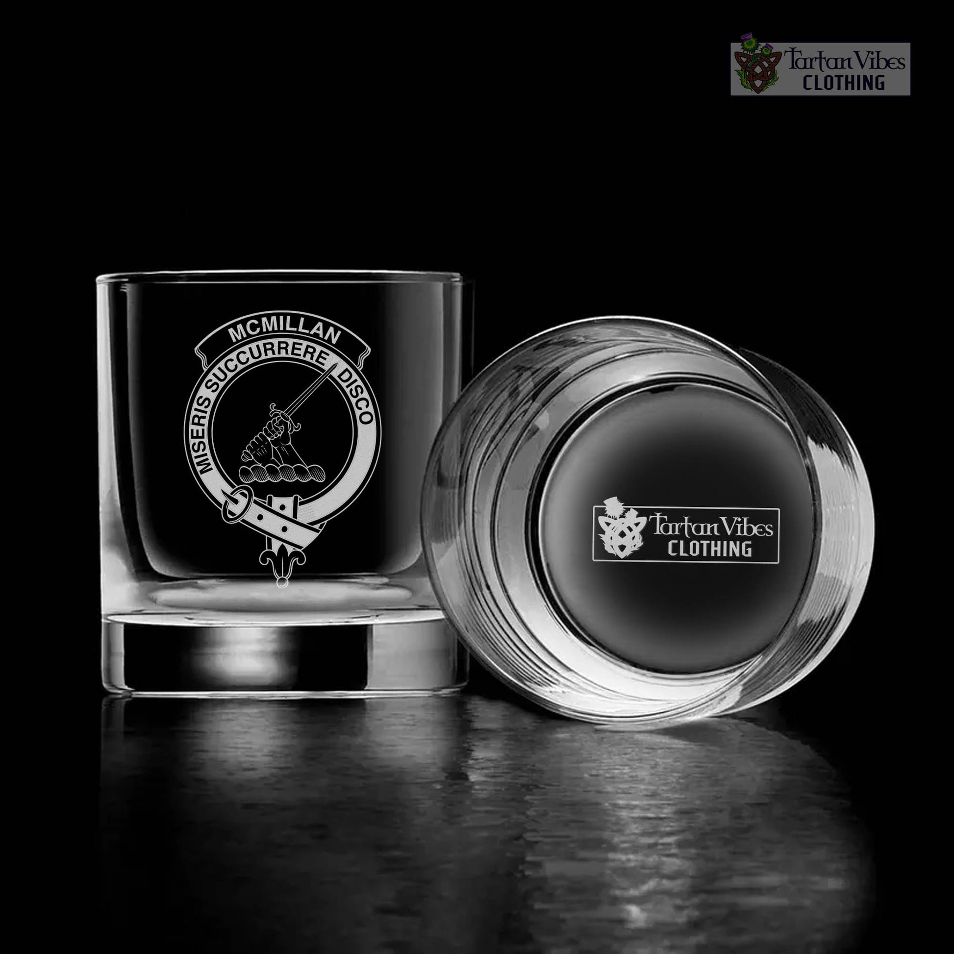 McMillan Clan Crest Engraved Whiskey Glass - 2D-tartanvibesclothing