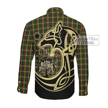 McMillan Ancient Tartan Long Sleeve Button Shirt with Family Crest Celtic Wolf Style Men's Shirt - Tartan Vibes Clothing