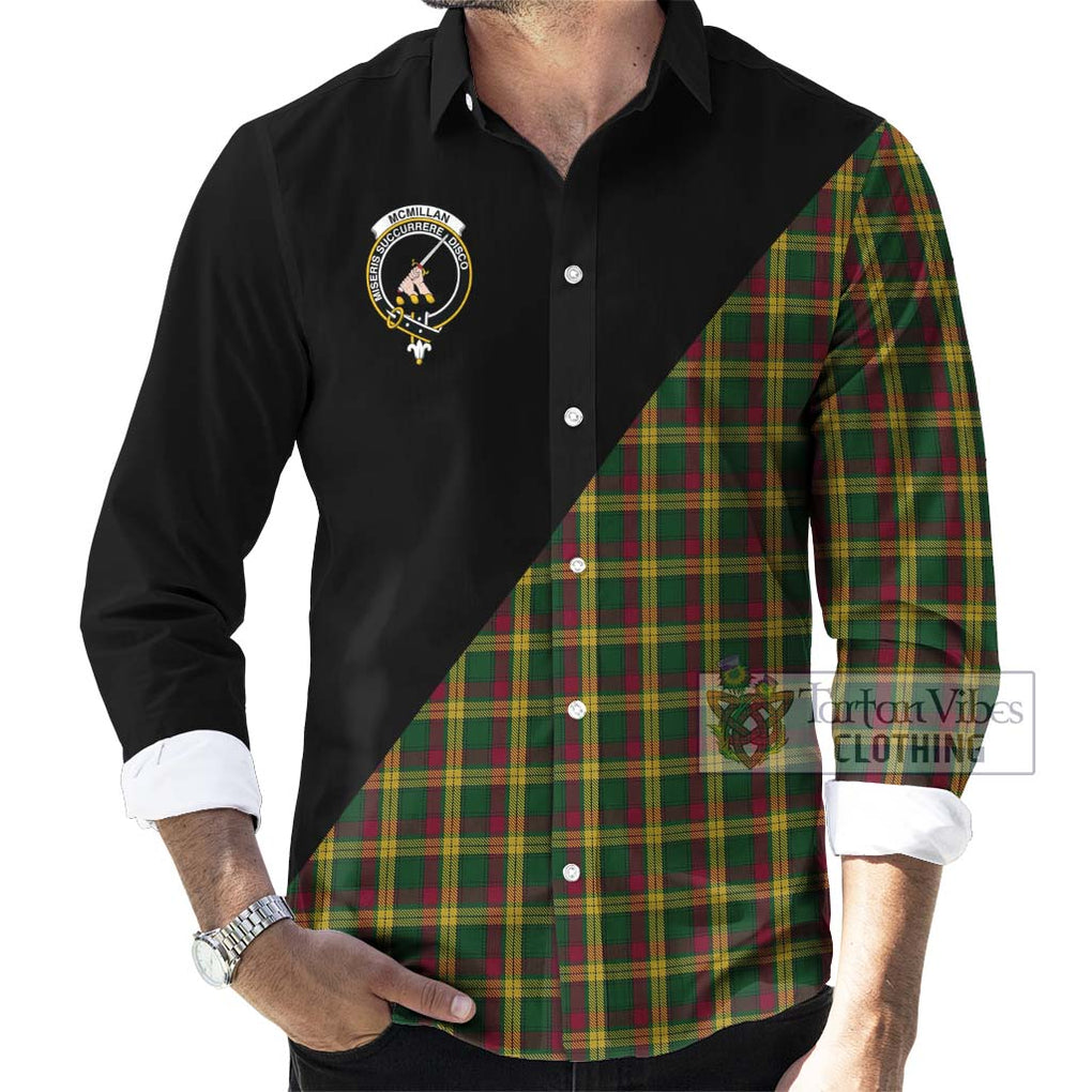 McMillan Ancient Tartan Long Sleeve Button Shirt with Family Crest and Military Logo Style - Tartanvibesclothing Shop