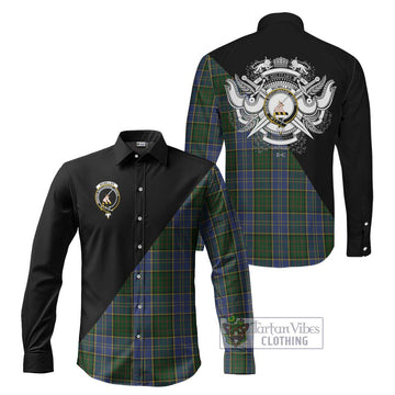 McMillan Hunting Tartan Long Sleeve Button Shirt with Family Crest and Military Logo Style Men's Shirt S - Tartanvibesclothing Shop