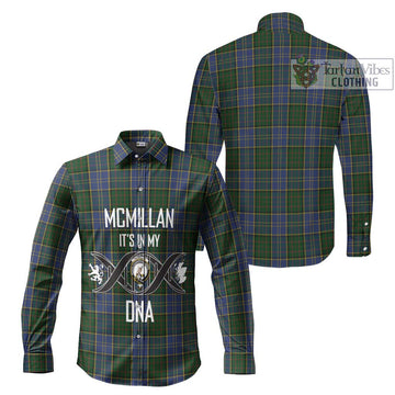 McMillan Hunting Tartan Long Sleeve Button Shirt with Family Crest DNA In Me Style Men's Shirt - Tartanvibesclothing Shop