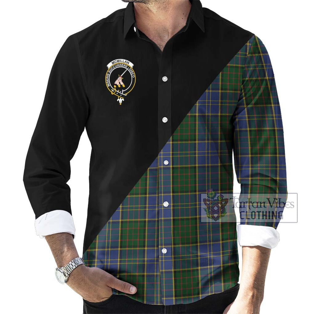 McMillan Hunting Tartan Long Sleeve Button Shirt with Family Crest and Military Logo Style - Tartanvibesclothing Shop