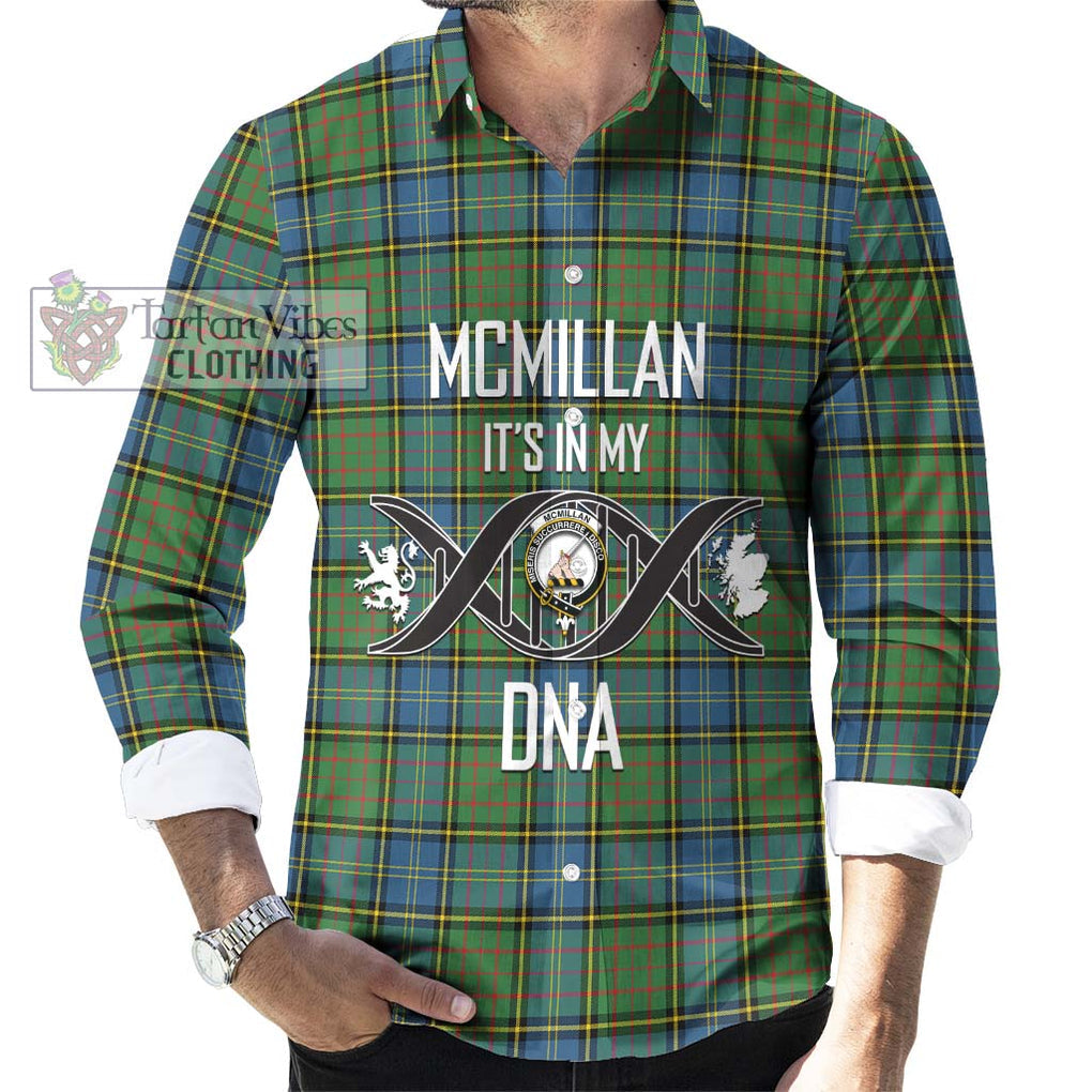 McMillan Hunting Ancient Tartan Long Sleeve Button Shirt with Family Crest DNA In Me Style Men's Shirt S - Tartanvibesclothing Shop