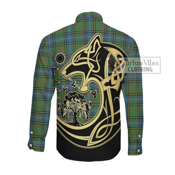 McMillan Hunting Ancient Tartan Long Sleeve Button Shirt with Family Crest Celtic Wolf Style Men's Shirt - Tartan Vibes Clothing