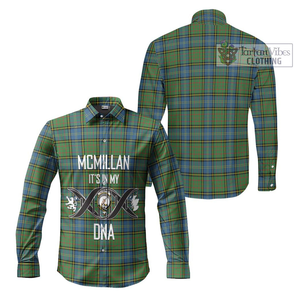 McMillan Hunting Ancient Tartan Long Sleeve Button Shirt with Family Crest DNA In Me Style Men's Shirt - Tartanvibesclothing Shop