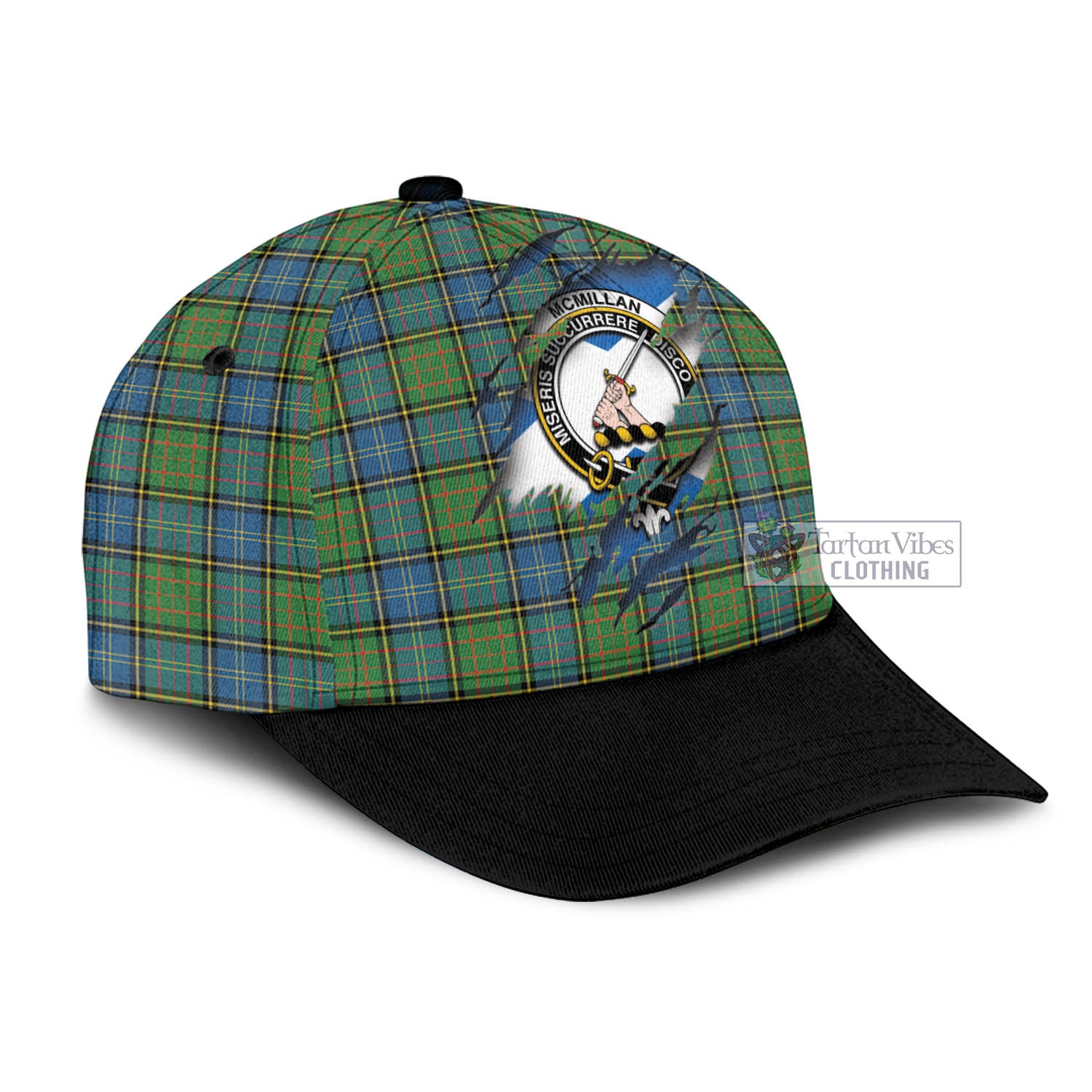 Tartan Vibes Clothing McMillan Hunting Ancient Tartan Classic Cap with Family Crest In Me Style