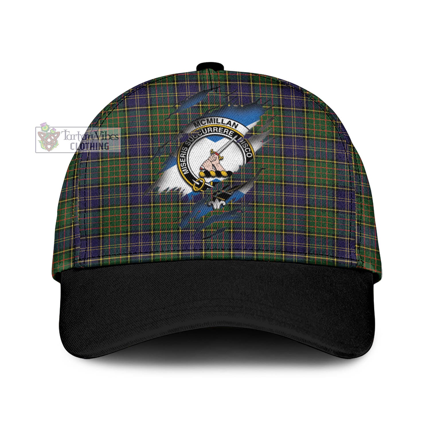 Tartan Vibes Clothing McMillan Hunting Modern Tartan Classic Cap with Family Crest In Me Style