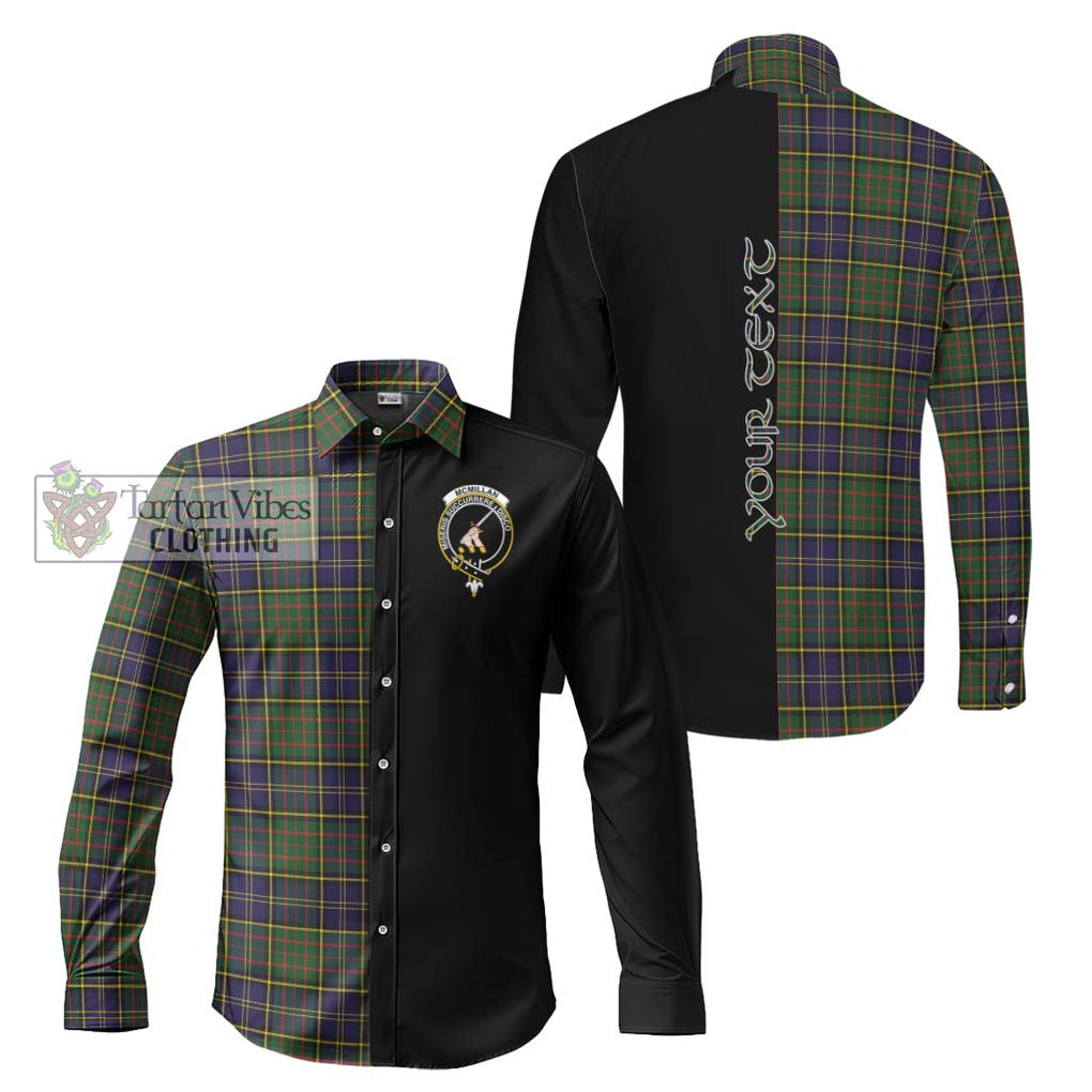 McMillan Hunting Modern Tartan Long Sleeve Button Shirt with Family Crest and Half Of Me Style Men's Shirt S - Tartanvibesclothing Shop