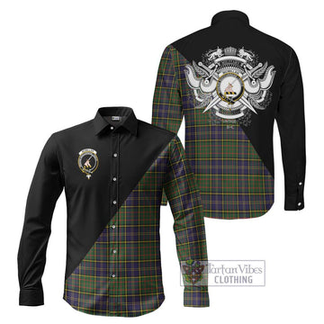 McMillan Hunting Modern Tartan Long Sleeve Button Shirt with Family Crest and Military Logo Style Men's Shirt S - Tartanvibesclothing Shop