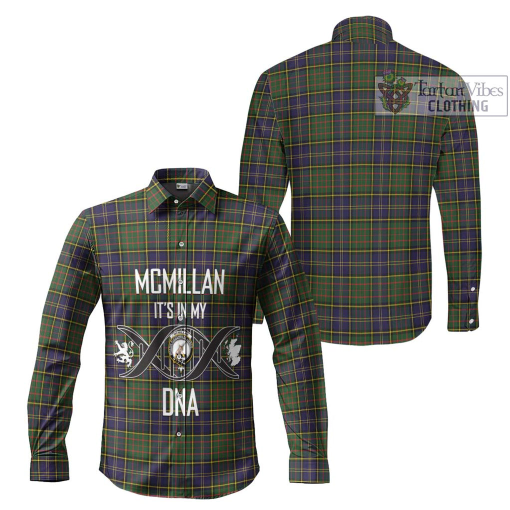 McMillan Hunting Modern Tartan Long Sleeve Button Shirt with Family Crest DNA In Me Style Men's Shirt - Tartanvibesclothing Shop