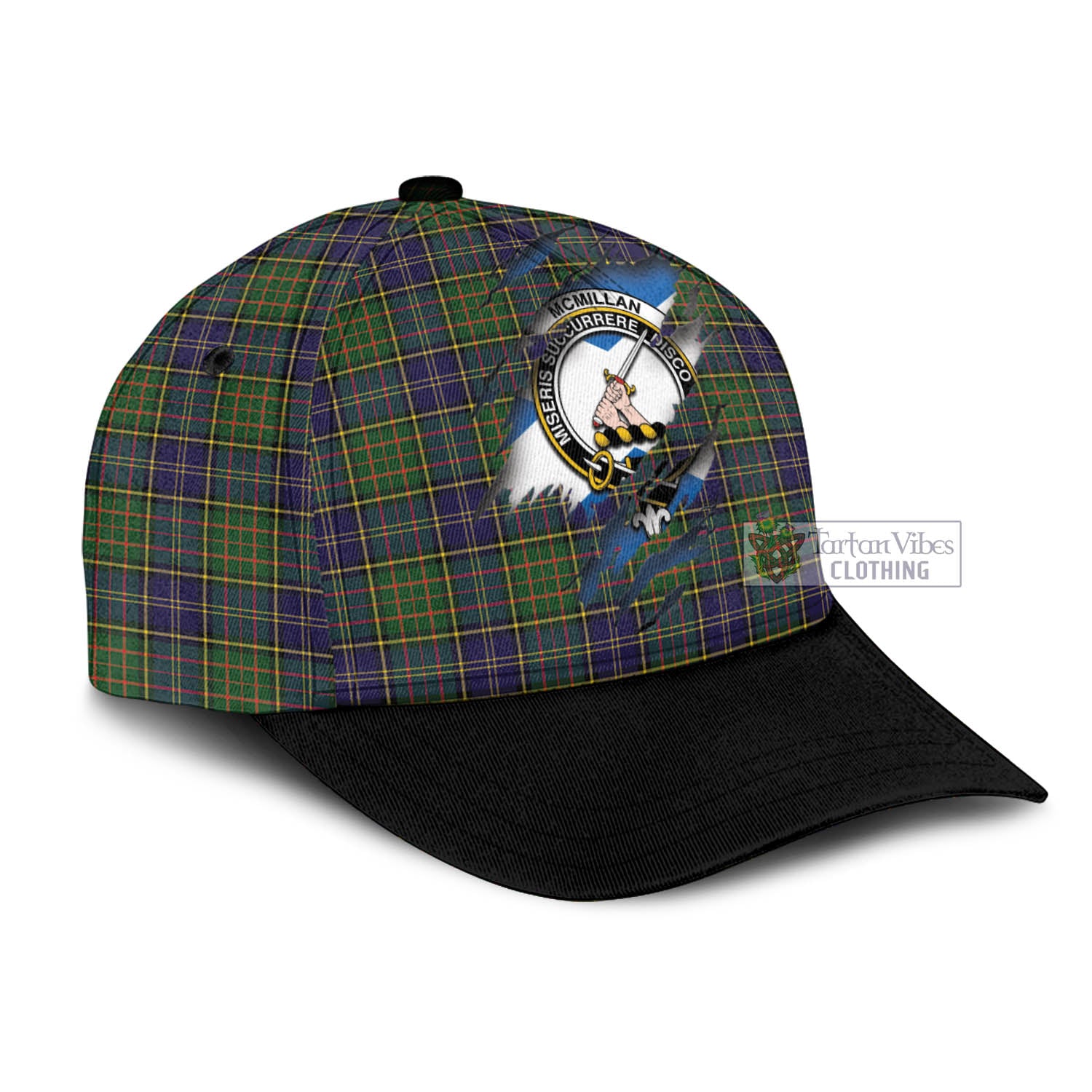 Tartan Vibes Clothing McMillan Hunting Modern Tartan Classic Cap with Family Crest In Me Style