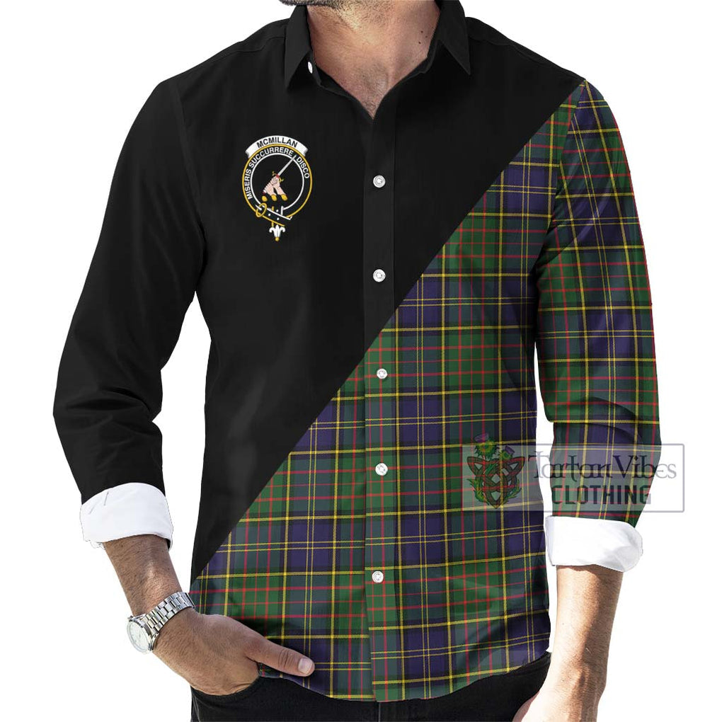McMillan Hunting Modern Tartan Long Sleeve Button Shirt with Family Crest and Military Logo Style - Tartanvibesclothing Shop