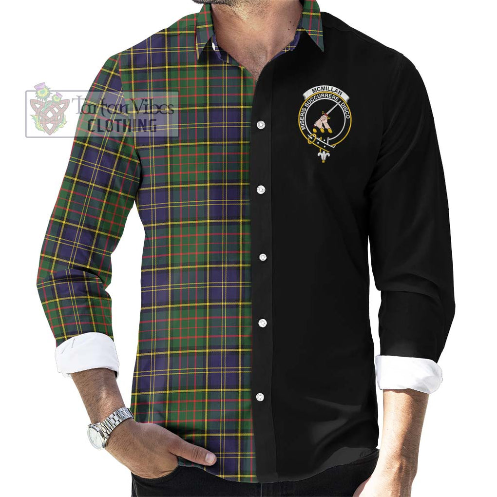 McMillan Hunting Modern Tartan Long Sleeve Button Shirt with Family Crest and Half Of Me Style - Tartanvibesclothing Shop