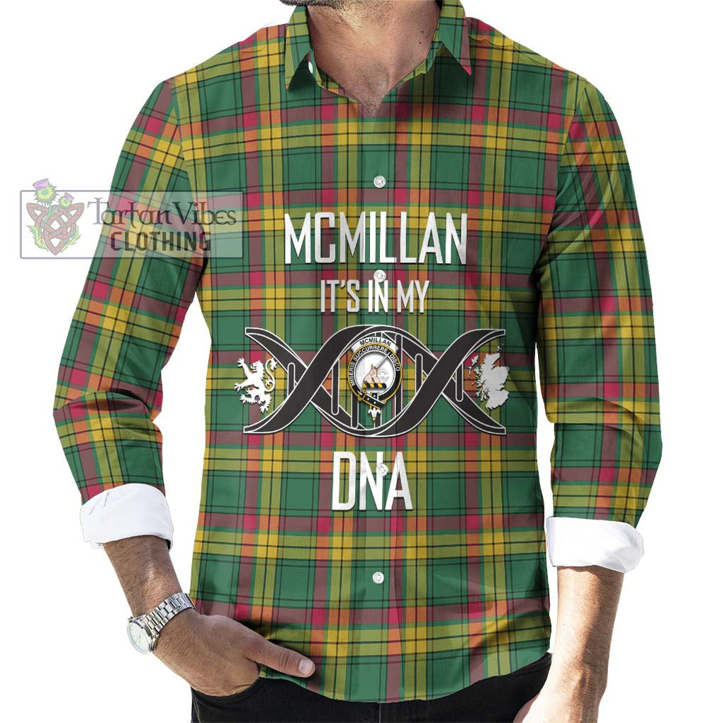 McMillan Old Ancient Tartan Long Sleeve Button Shirt with Family Crest DNA In Me Style Men's Shirt S - Tartanvibesclothing Shop