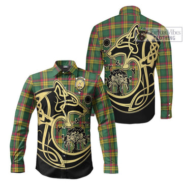 McMillan Old Ancient Tartan Long Sleeve Button Shirt with Family Crest Celtic Wolf Style Men's Shirt S - Tartan Vibes Clothing
