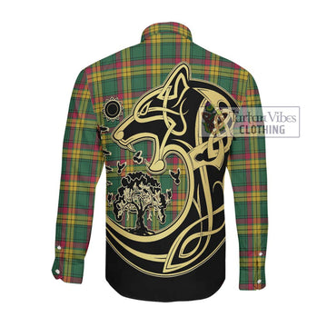 McMillan Old Ancient Tartan Long Sleeve Button Shirt with Family Crest Celtic Wolf Style Men's Shirt - Tartan Vibes Clothing